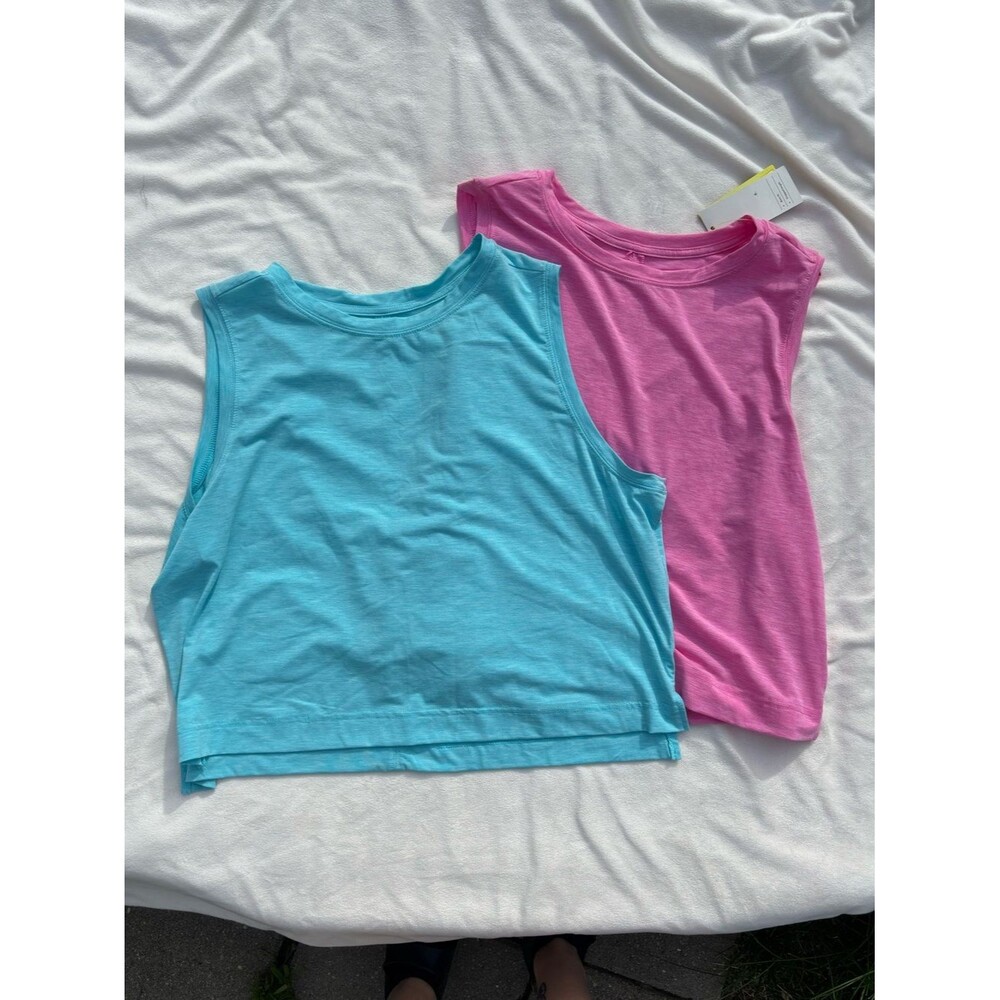 NEW Set of 2 all in motion Turquoise & Hot Pink Boxy Cropped Tank Tops